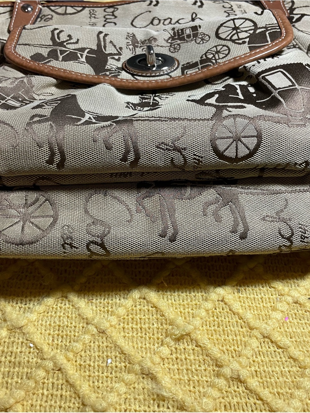 Coach Beige Signature Canvas Shoulder Bag with Brown Trim - Picture 16 of 16